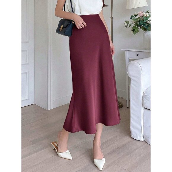 WILA Dresses & Skirts - Midi satin skirt minimalist burgundy red